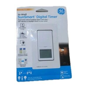 GE In-Wall SunSmart Digital Timer 7Day Programmable 120VAC 15A White Backlit LCD